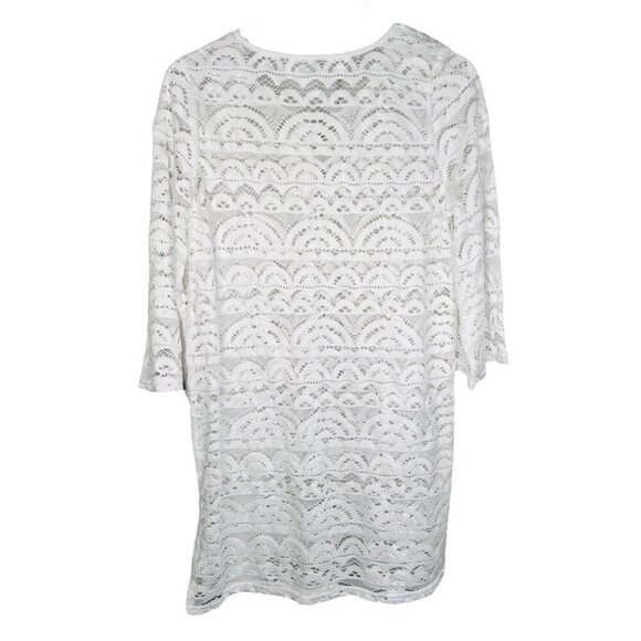 2/$30 Crochet Beach Swim Coverup White 3/4 Sleeve Relaxed Lace Romantic - Picture 2 of 4